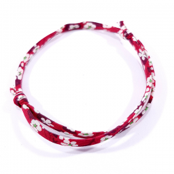 Bracelet tissu liberty rouge  fleurs fraise des bois