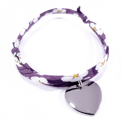 Bracelet tissu liberty mitsi -r- et médaille acier cœur à personnaliser