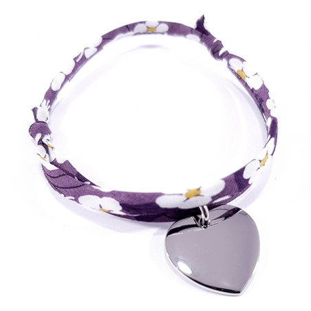 Bracelet tissu liberty mitsi -r- et médaille acier cœur à personnaliser