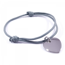 Bracelet cordon gris médaille acier cœur à personnaliser.