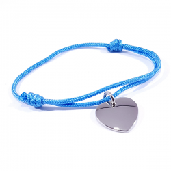 Bracelet cordon bleu polaire médaille acier cœur à personnaliser.