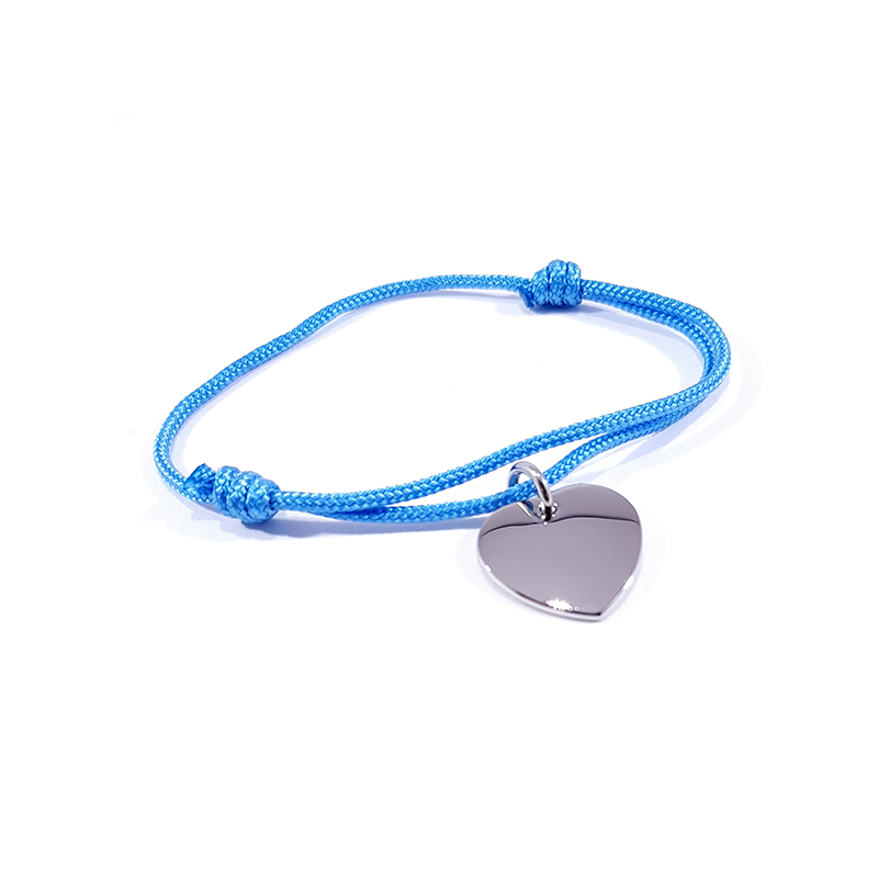 Bracelet cordon bleu polaire médaille acier cœur à personnaliser.