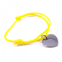 Bracelet cordon jaune canari médaille acier cœur à personnaliser.
