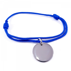 Bracelet cordon bleu royal médaille acier ronde à personnaliser.
