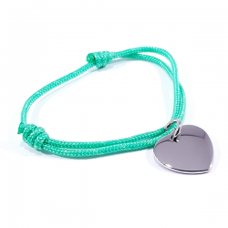 Bracelet cordon vert menthe glacée médaille acier cœur à personnaliser.