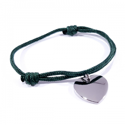 Bracelet cordon vert foncé médaille acier cœur à personnaliser.