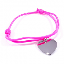 Bracelet cordon rose néon médaille acier cœur à personnaliser.
