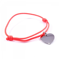 Bracelet cordon orange néon médaille acier cœur à personnaliser.