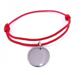 Bracelet cordon rouge médaille acier ronde à personnaliser.