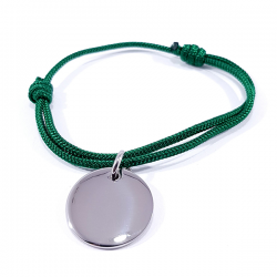 Bracelet cordon vert herbe médaille acier ronde à personnaliser.