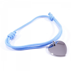 Bracelet cordon bleu bébé médaille acier cœur à personnaliser.