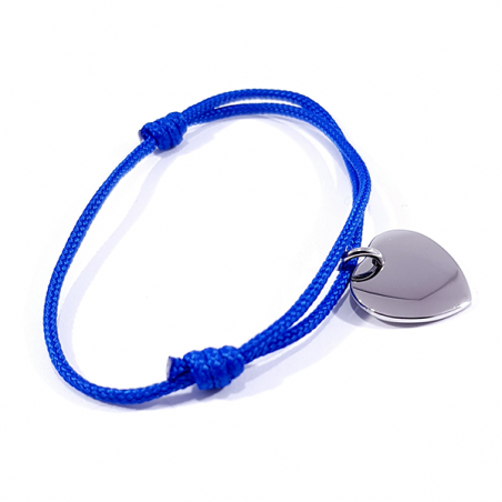 Bracelet cordon bleu royal médaille acier cœur à personnaliser.