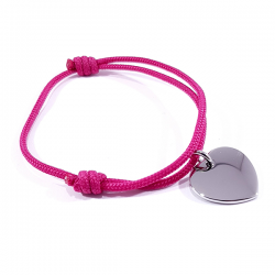 Bracelet cordon fuchsia médaille acier cœur à personnaliser.