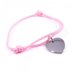 Bracelet cordon rose bonbon médaille acier cœur à personnaliser.