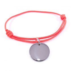 Bracelet cordon orange néon médaille acier ronde à personnaliser.