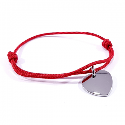 Bracelet cordon rouge médaille acier cœur à personnaliser.