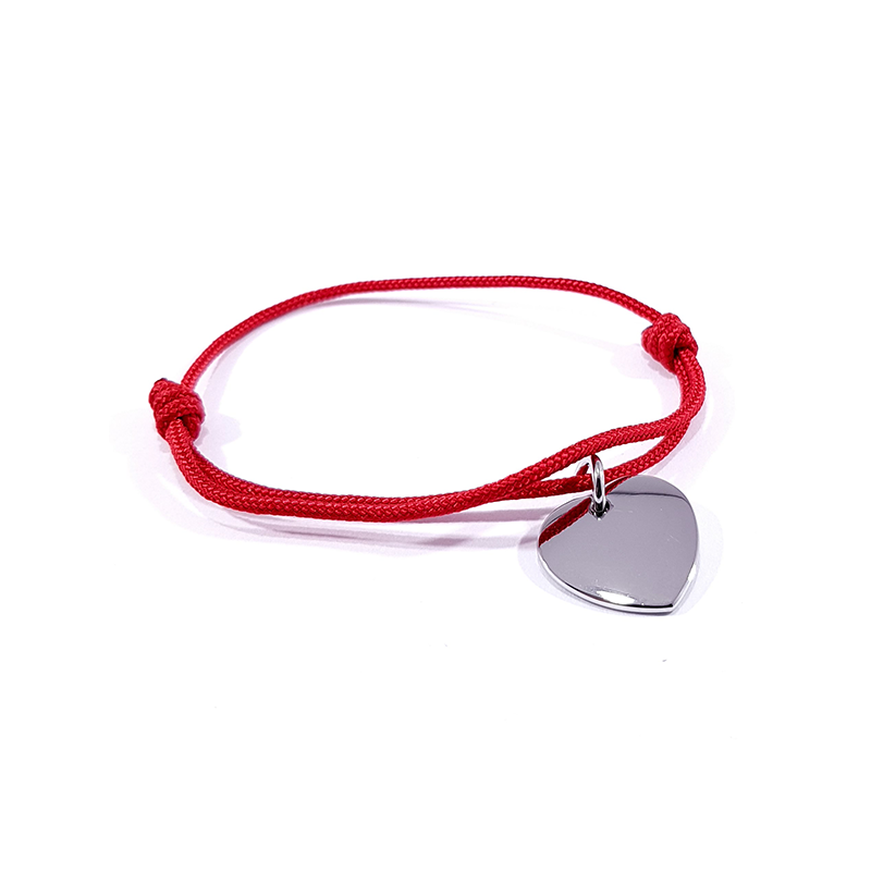 Bracelet cordon rouge médaille acier cœur à personnaliser.