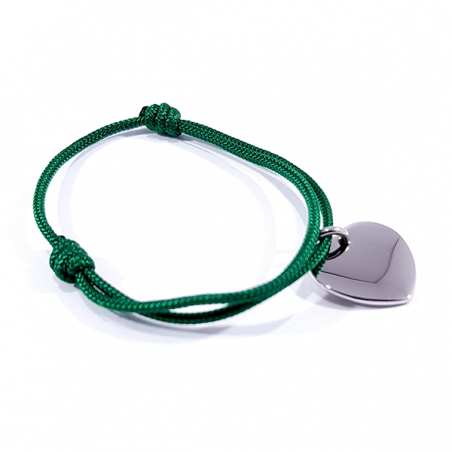 Bracelet cordon vert herbe médaille acier cœur à personnaliser.